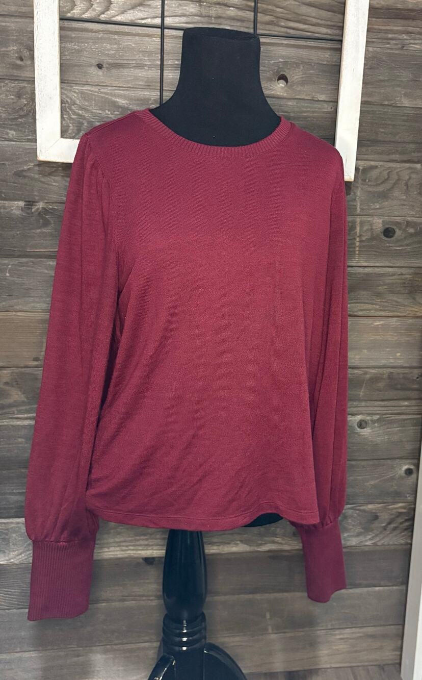 Gap maroon red wine puffed sleeves pullover long sleeve sweater women's size Med
